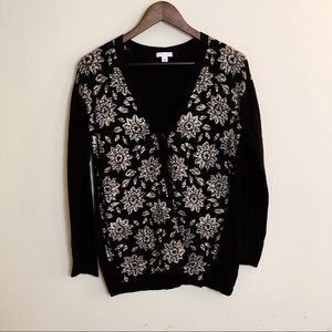 J Jill Caridgan Sweater Woven Jacquard Floral XS